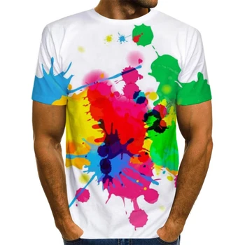 Verão 2022 Homens T-Shirt Cor de Pintura de T-Shirt Manga Curta masculina Gola Impressos em 3D arco-íris Tie Dye Design Padrão Inicial da Dor