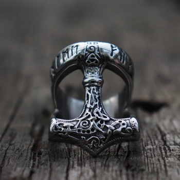 Viking Mjolnir do Thor o Martelo de Rune Anel Homens Norse de Aço Inoxidável, Anéis de Amuleto Motociclista Jóias