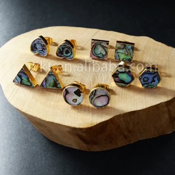 WT-E170 Nova moda brincos jóias naturais abalone shell de pedra de mistura de forma a cor da mistura com o ouro galvanizados brincos para mulheres