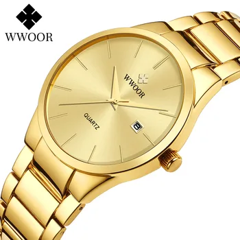 WWOOR Nova Homens Relógio de Aço Inoxidável de melhor Marca de Luxo Relógio de Quartzo Simples Relógio Impermeável Data de Homens Relógio de Pulso Relógio Masculino