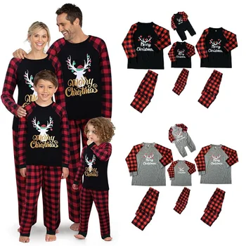 Xadrez de Natal da Família de Correspondência de Pijama Conjunto de Tops+Calças 2pcs Pai Mãe Filho Filha Pijamas de Natal da Mamãe e Me Pj Roupas