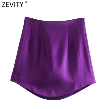 Zevity 2022 Mulheres Alta Moda de Rua de Toque Suave Cetim Mini-Saia Faldas Mujer Senhora Chique do Lado do Zíper Uma fina Linha de Vestidos QUN900
