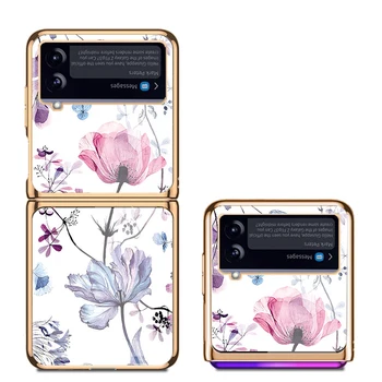 ZFlip4 Funda Case para Samsung Galaxy Z Flip 3 4 2 Z Dobre 3 Aquarela cor-de-Rosa Azul FlowerTempered Vidro Coque de Proteção Capa