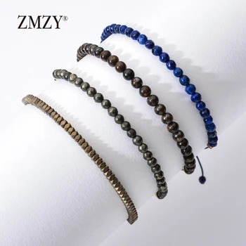 ZMZY Simples Retro Natural de Pedra Lápis-Lazúli Bracelete Vintage feito a mão, Bracelete Ajustável Esferas Boêmio Pulseiras para Mulheres
