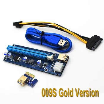 009S PCIE RISER 6PIN 16X para BTC mineração com 2 LEDs Express Card Cabo de Alimentação Sata e 60cm de Ouro USB 3.0 Cabo de Qualidade