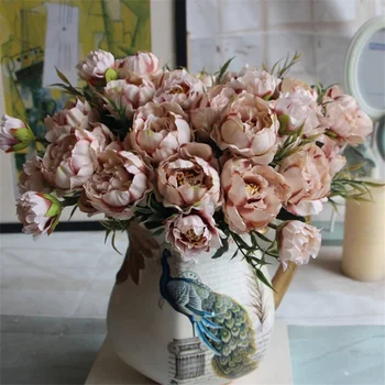 1 Bouquet / 8 Cabeças Muito de Casamento Mini Rosas Artificiais de Seda Flor, buquê de Flores da Noiva, Decoração Barata Falso Peônia Flowe