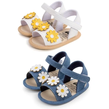 2022-03-12 Lioraitiin Baby Calçados de Sandálias de Verão do Bebé Televisão de Girassol Princesa Sapatos Elegante e Bonito Amarelo Prewalkers 0-18M
