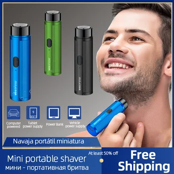 2022 Homens Mini Barbeador Elétrico Automático de Barbear Aparador Portátil Barba Faca de Segurança Cabeças de Barbear Máquina de aparador de Cabelo para Homem