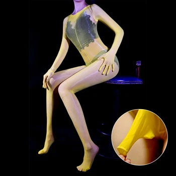 2022 Homens Sissy Gay Bodysuit Zíper De Nylon Bodystocking Transparente, Pura E Brilhante Brilhante Meia Pura Meia-Calça Com Fecho Macacão