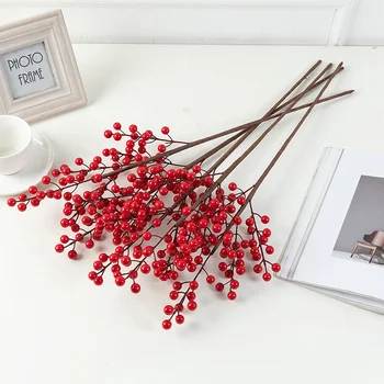 Artificial de frutas Vermelhas Buquê de Flores Falsas Planta para Casa Vaso de Decoração de Natal, Enfeites de Árvore de Ano Novo 2023 Festa Decoração de Natal