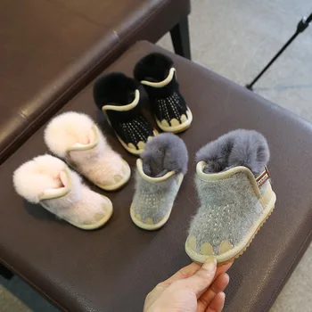 Criança Botas de Inverno do Bebê Menina Sapatos Primeira Caminhantes Ankle Boots com Pelúcia Manter Aquecido Infantil de Crianças Sapatos de Algodão SXR009
