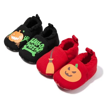 Sapatos De Bebê Abóbora De Halloween Alfabeto Não É Fácil Largar Sapatos De Brilho Na Noite De Sola Macia Primeira Walker Berço Infantil Sapatos Recém-Nascido
