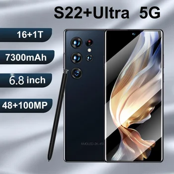 Versão Global Nova S22+Ultra 6.8 Polegadas Smartphones 4G/5G Rede Celular 16G+1TB 7300mAh 48+100MP Dual Sim Android Telefone Móvel